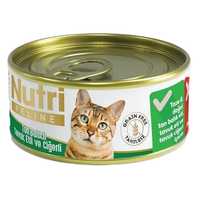 Nutri Feline Tahılsız Ton Balıklı Tavuklu Ciğerli Tahılsız Kedi Konservesi 85 gr