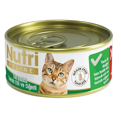 Nutri Feline Tahılsız Ton Balıklı Tavuklu Ciğerli Tahılsız Kedi Konservesi 85 gr