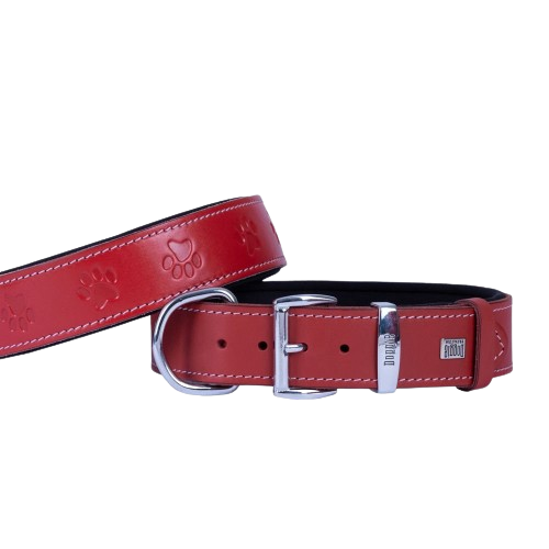 Doggie Konfor Deri Pati Desenli Boyun Tasması Kırmızı 4X57-65Cm