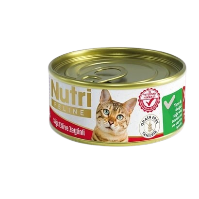 Nutri Feline Tahılsız Sığır Etli ve Zeytinli Yetişkin Kedi Yaş Maması 85 gr