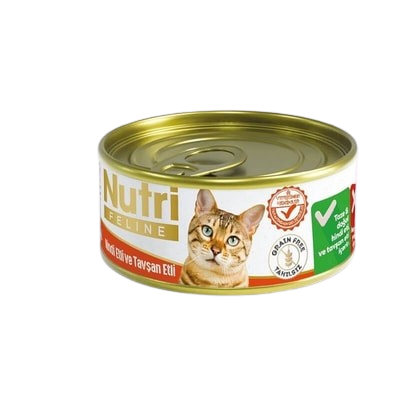 Nutri Feline Tahılsız Hindi ve Tavşan Etli Yetişkin Kedi Yaş Maması 85 gr
