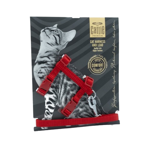 Cattie Kedi Göğüs & Gezdirme Takımı Kırmızı 1X25-40Cm