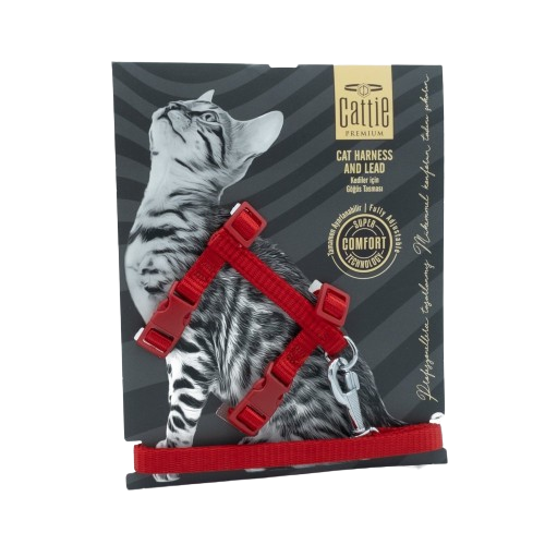 Cattie Kedi Göğüs & Gezdirme Takımı Kırmızı 1X25-40Cm