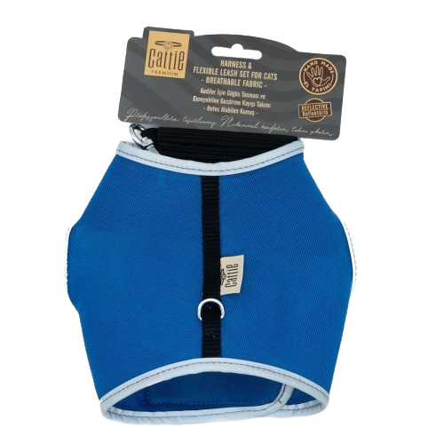Cattie Havalı Dokuma Kedi Göğüs & Gezdirme Takımı Royalmavi 1X25-35Cm