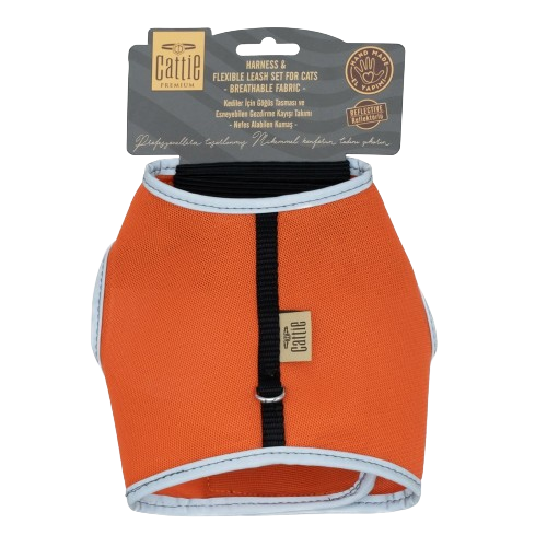 Cattie Havalı Dokuma Kedi Göğüs & Gezdirme Takımı Turuncu 1X25-35Cm
