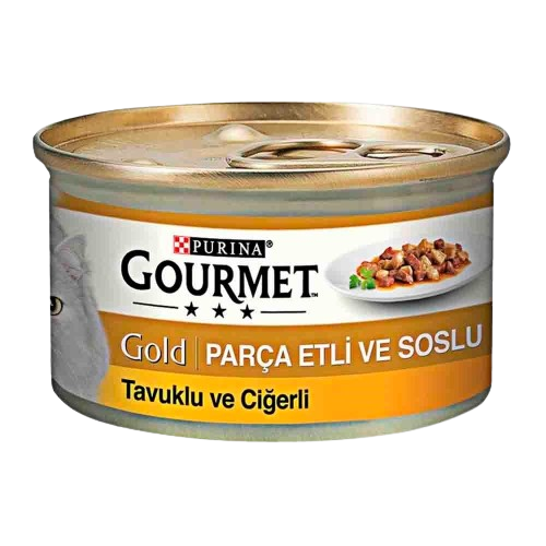 Purina Gourmet Gold Soslu Parça Etli Tavuklu Ciğerli Yetişkin Kedi Konservesi 85 gr
