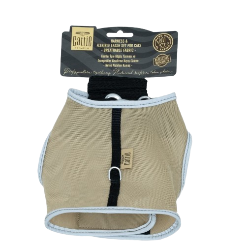 Cattie Havalı Dokuma Kedi Göğüs & Gezdirme Takımı Bej 1X25-35Cm
