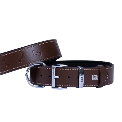 Doggie Konfor Deri Kemik Desenli Boyun Tasması Kahve 4X47-55Cm