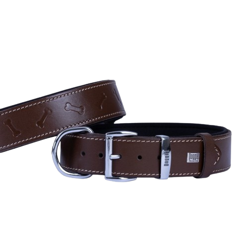 Doggie Konfor Deri Kemik Desenli Boyun Tasması Kahve 4X47-55Cm