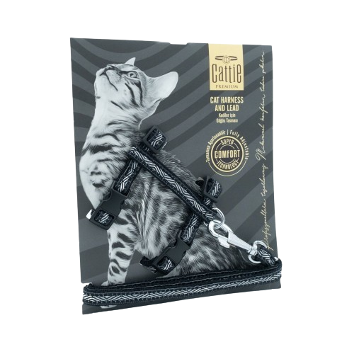 Cattie Desenli Kedi Göğüs & Gezdirme Takımı Siyah 1X25-40Cm