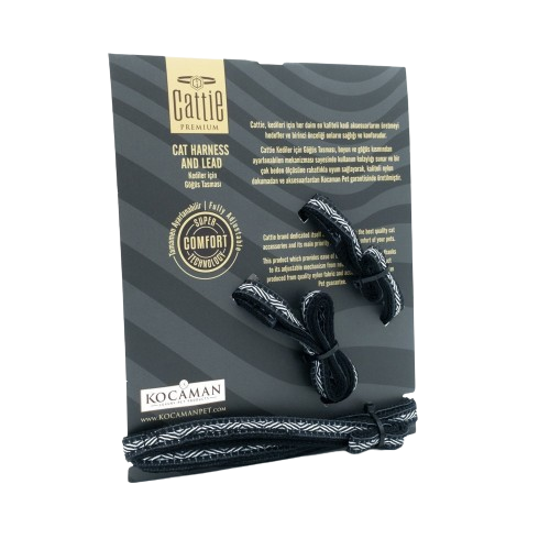 Cattie Desenli Kedi Göğüs & Gezdirme Takımı Siyah 1X25-40Cm