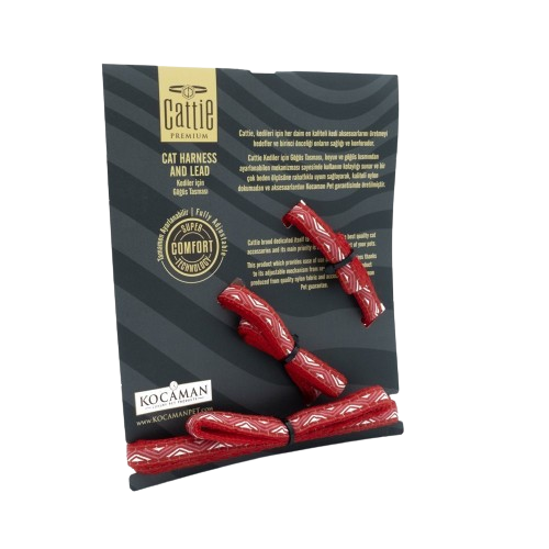 Cattie Desenli Kedi Göğüs & Gezdirme Takımı Kırmızı 1X25-40Cm
