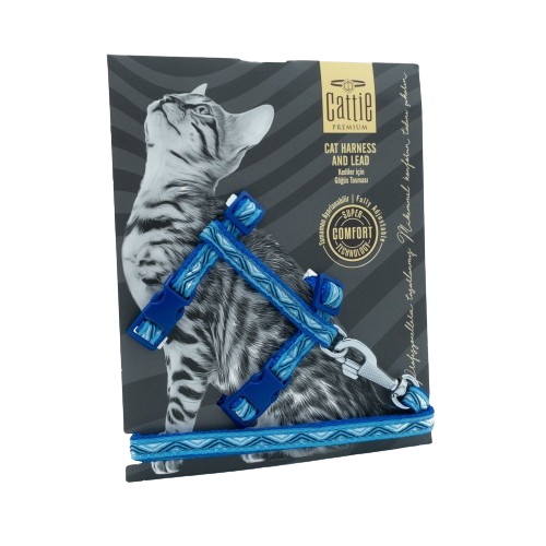 Cattie Desenli Kedi Göğüs & Gezdirme Takımı Royalmavi 1X25-40Cm