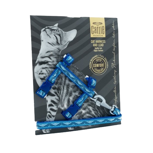 Cattie Desenli Kedi Göğüs & Gezdirme Takımı Royalmavi 1X25-40Cm
