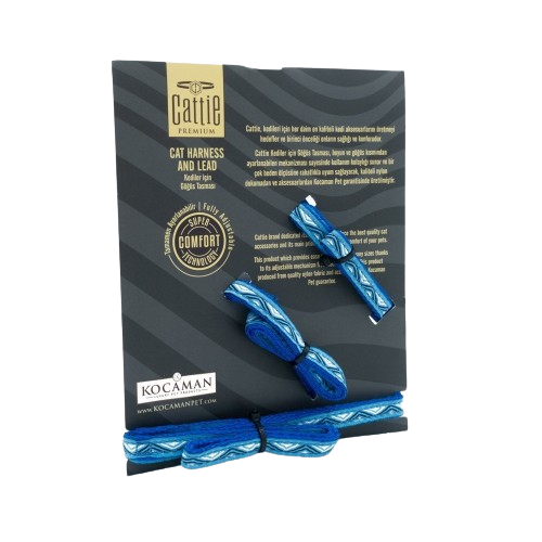 Cattie Desenli Kedi Göğüs & Gezdirme Takımı Royalmavi 1X25-40Cm