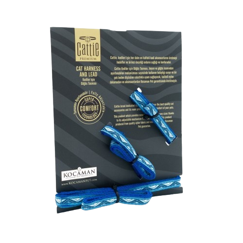 Cattie Desenli Kedi Göğüs & Gezdirme Takımı Royalmavi 1X25-40Cm
