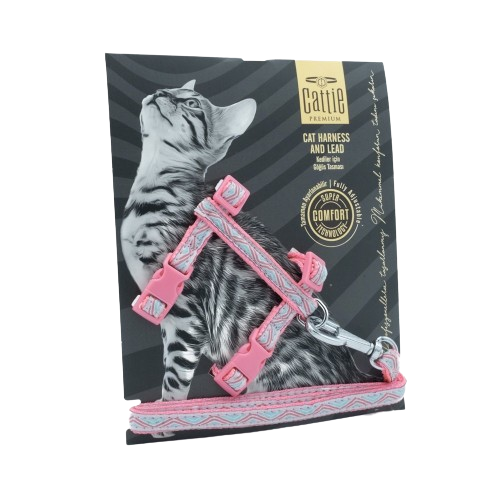 Cattie Desenli Kedi Göğüs & Gezdirme Takımı Pembe 1X25-40Cm