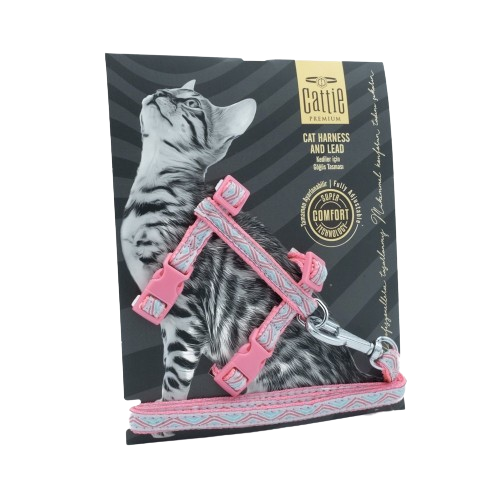 Cattie Desenli Kedi Göğüs & Gezdirme Takımı Pembe 1X25-40Cm