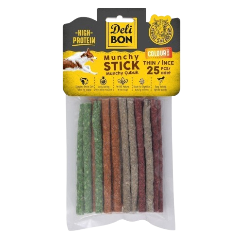 Delibon Deri Munchy Çubuk İnce Boy 25 Li Paket Karışık Renk İncex25Ad.