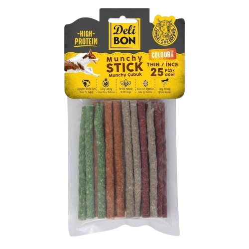 Delibon Deri Munchy Çubuk İnce Boy 25 Li Paket Karışık Renk İncex25Ad.