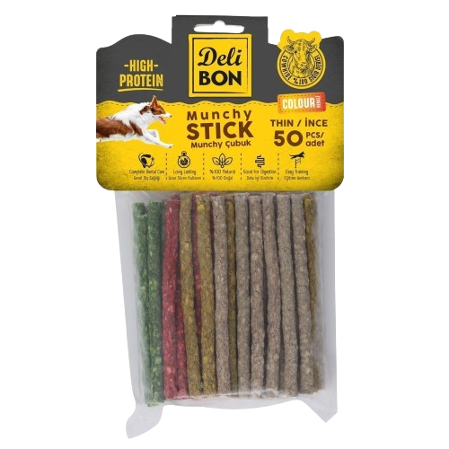 Delibon Deri Munchy Çubuk İnce Boy 50 Li Paket Karışık Renk İncex50Ad.