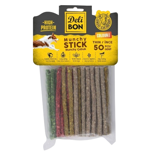 Delibon Deri Munchy Çubuk İnce Boy 50 Li Paket Karışık Renk İncex50Ad.