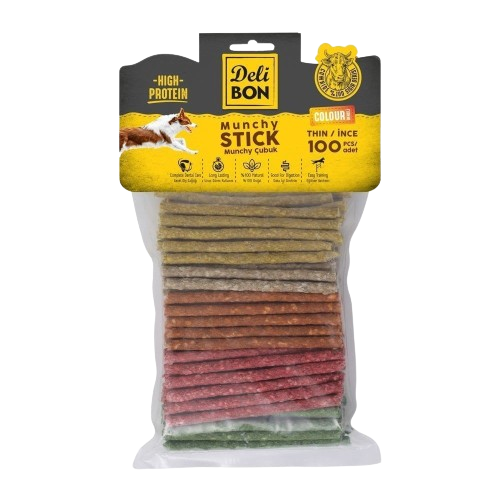 Delibon Deri Munchy Çubuk İnce Boy 100 Lü Paket Karışık Renk İncex100Ad.