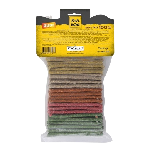 Delibon Deri Munchy Çubuk İnce Boy 100 Lü Paket Karışık Renk İncex100Ad.