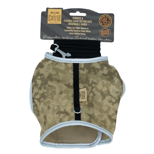 Doggie Havalı Dokuma Kedi Göğüs & Gezdirme Takımı Kamuflaj 1X25-35Cm