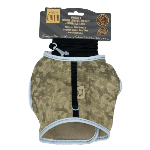 Doggie Havalı Dokuma Kedi Göğüs & Gezdirme Takımı Kamuflaj 1X25-35Cm