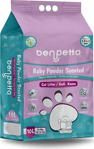 Benpetto Bentonit Bebek Pudralı Kedi Kumu 10 l