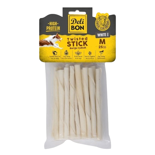 Delibon Deri Burgu Çubuk Orta Boy 25Li Paket Beyaz Kalınx25Ad.