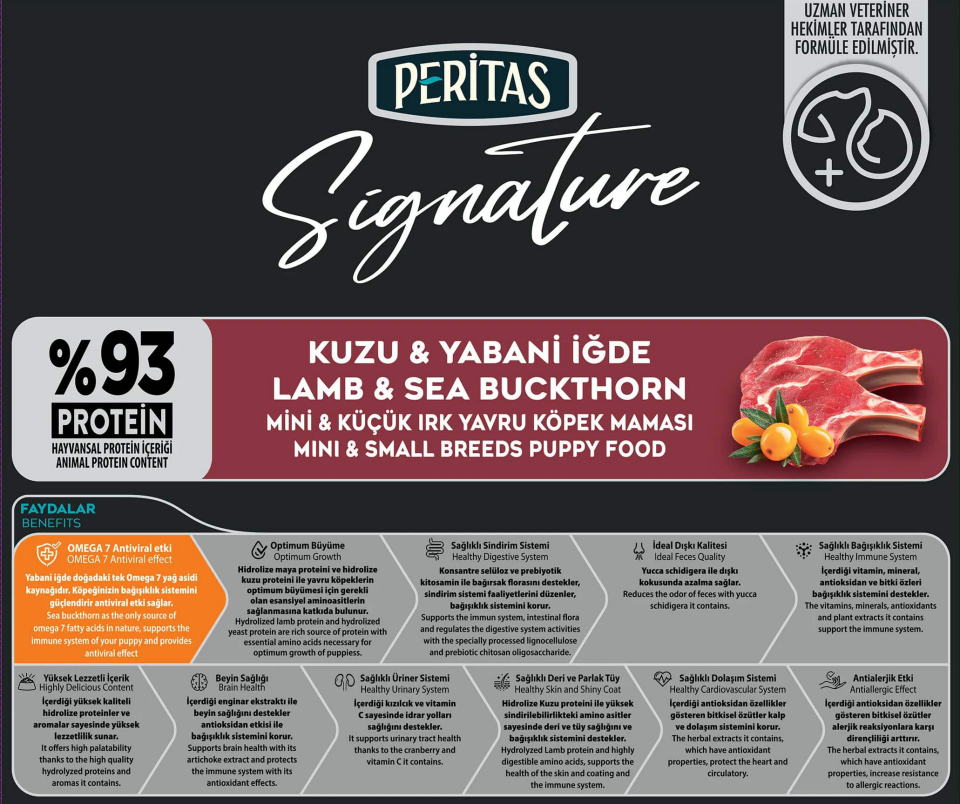 Peritas Signature Kuzu Yabani İğde Mini ve Küçük Irk Yavru Köpek Maması 3 kg