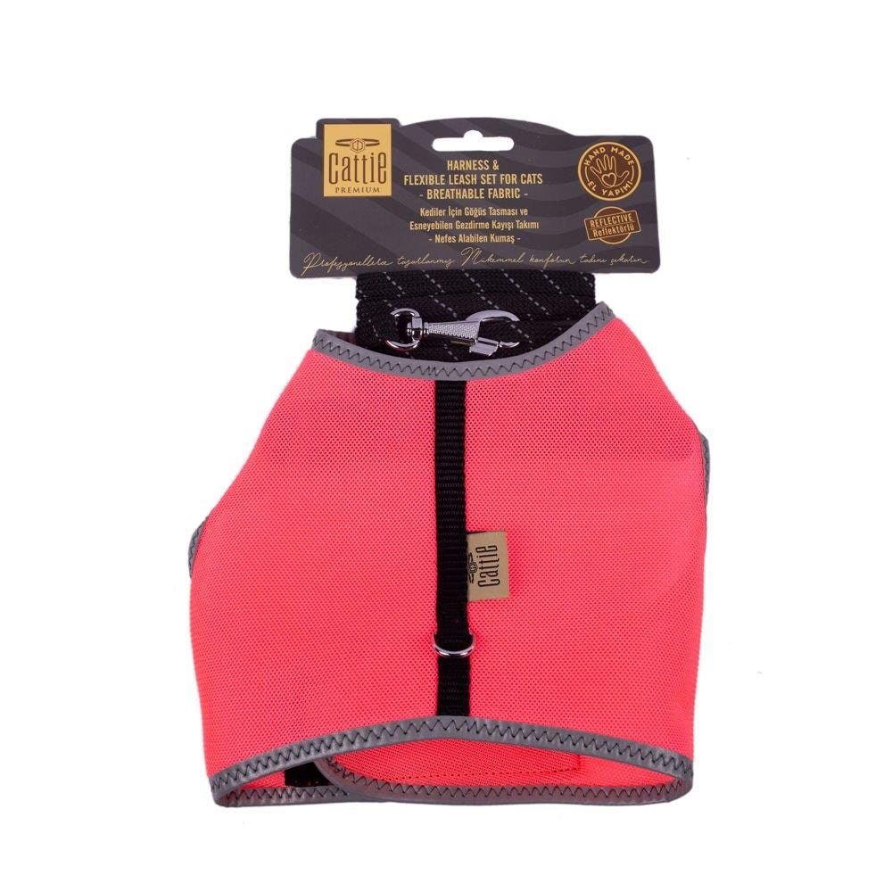 Cattie Havalı Dokuma Kedi Göğüs & Gezdirme Takımı Pembe 1X25-35Cm
