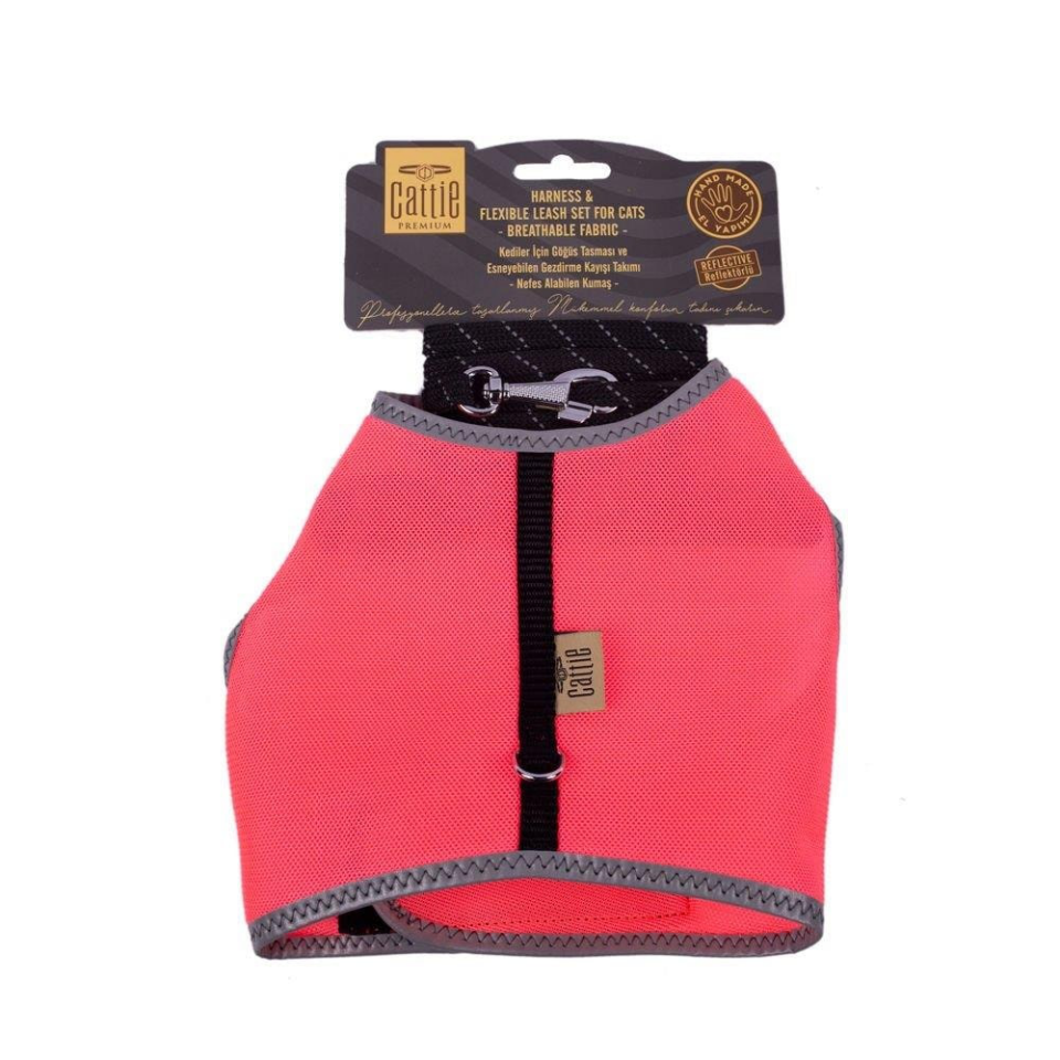 Cattie Havalı Dokuma Kedi Göğüs & Gezdirme Takımı Pembe 1X25-35Cm