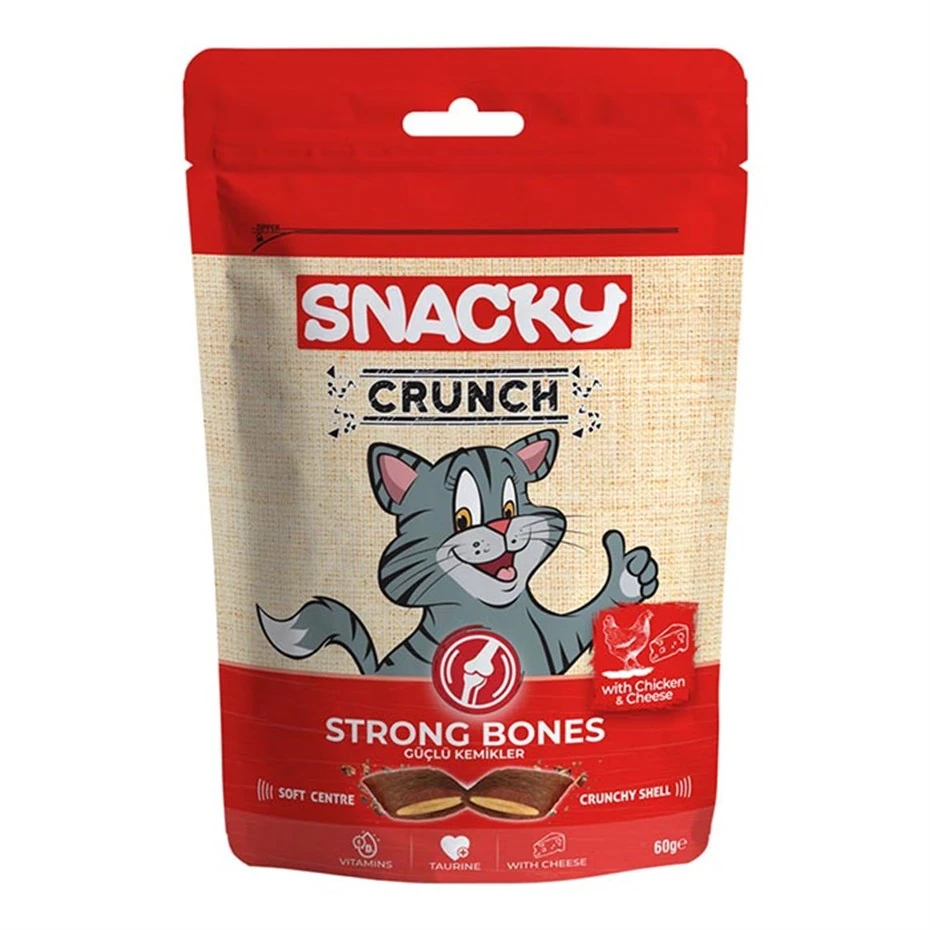 Snacky Crunch Güçlü Kemikler Tavuklu Peynirli Kedi Ödül Maması 60 gr