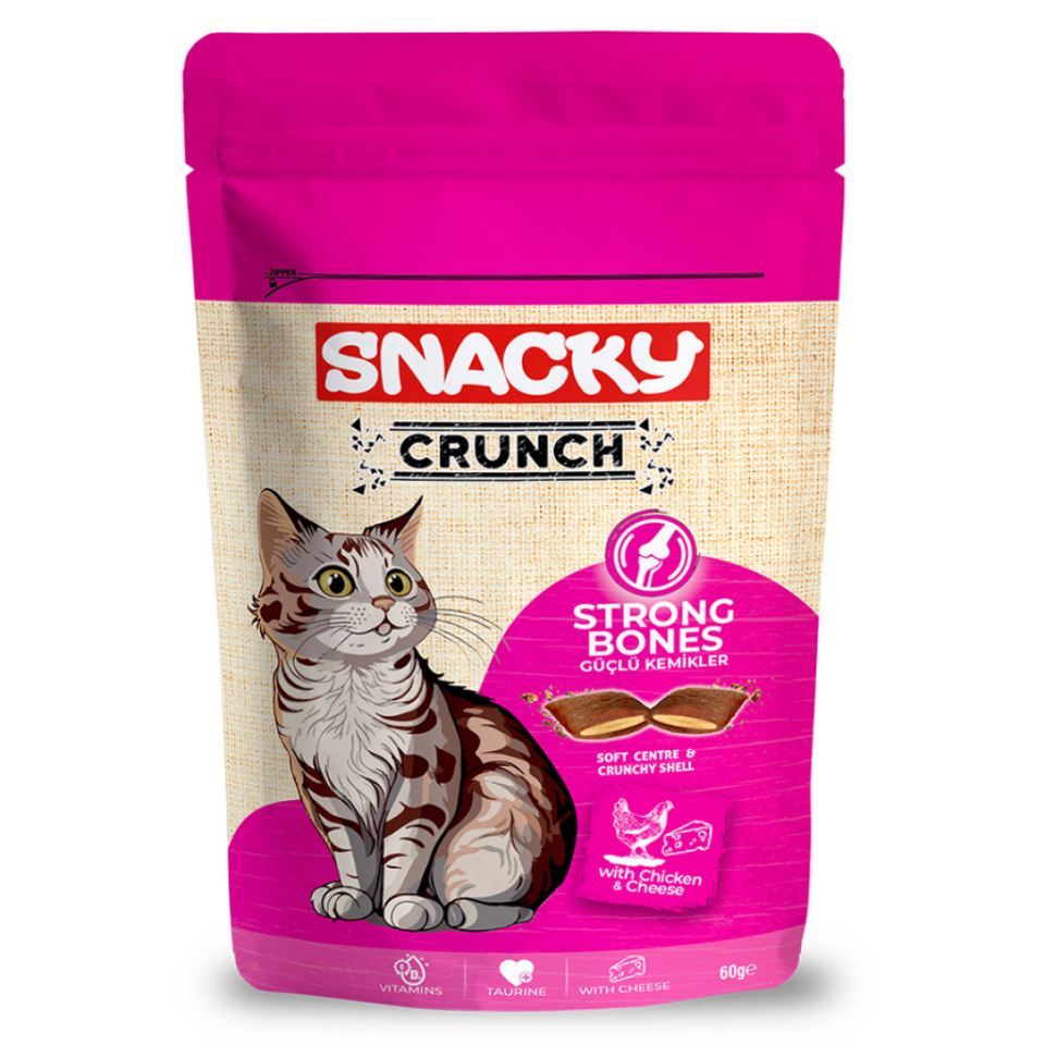 Snacky Crunch Güçlü Kemikler Tavuklu Peynirli Kedi Ödül Maması 60 gr