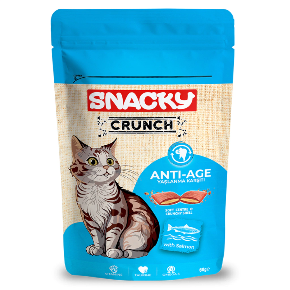 Snacky Crunch Anti Age Yaşlanma Karşıtı Somonlu Kedi Ödülü 60 gr