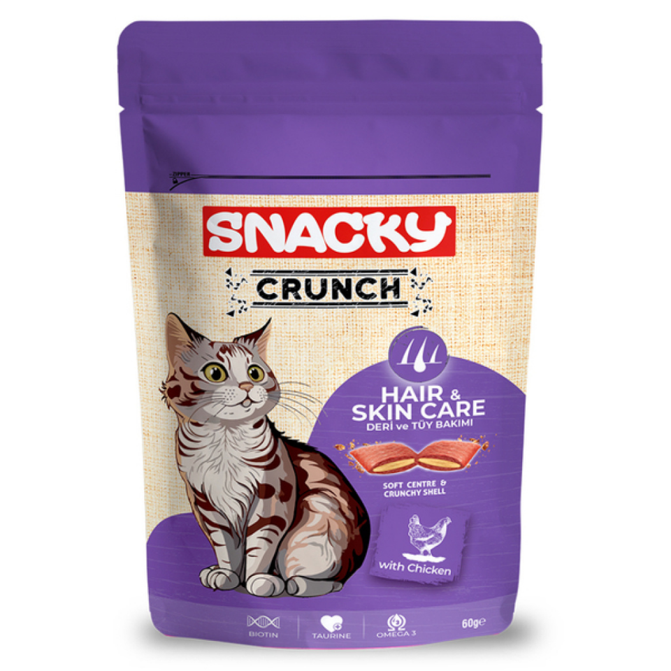 Snacky Crunch Deri ve Tüy Bakımı Tavuklu Kedi Ödülü 60 gr