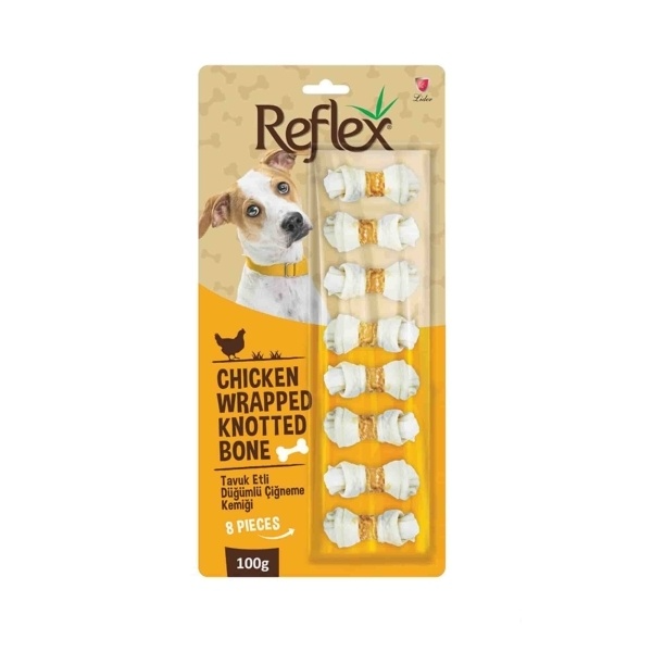 Reflex Tavuk Etli Düğümlü 8li Köpek Ödül Kemiği 100 gr