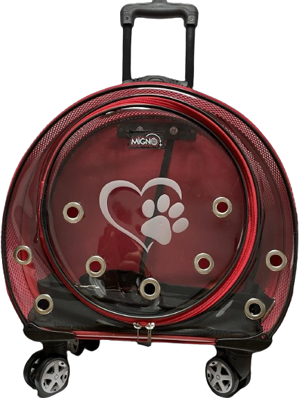 Migno Kırmızı Fileli Tekerlekli Çekçekli Kedi Köpek Taşıma Çantası