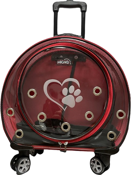 Migno Kırmızı Fileli Tekerlekli Çekçekli Kedi Köpek Taşıma Çantası