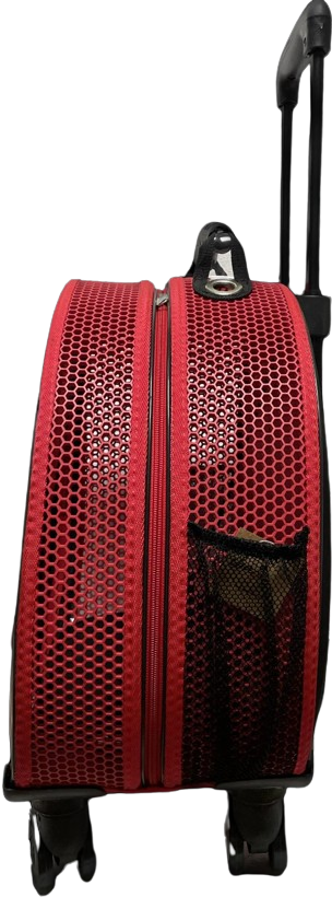 Migno Kırmızı Fileli Tekerlekli Çekçekli Kedi Köpek Taşıma Çantası