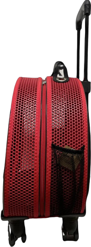 Migno Kırmızı Fileli Tekerlekli Çekçekli Kedi Köpek Taşıma Çantası