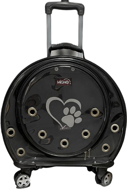 Migno Siyah Fileli Tekerlekli Çekçekli Kedi Köpek Taşıma Çantası