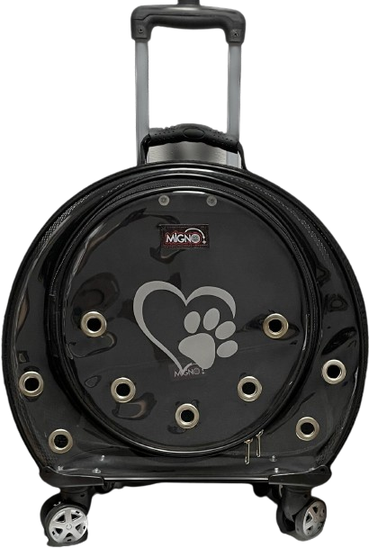 Migno Siyah Fileli Tekerlekli Çekçekli Kedi Köpek Taşıma Çantası