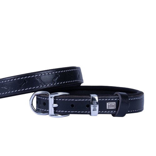 Doggie Konfor Deri Kemik Desenli Boyun Tasması Siyah 2X30-35Cm