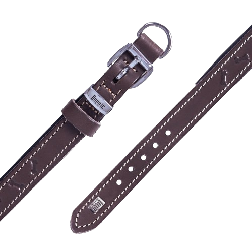 Doggie Konfor Deri Kemik Desenli Boyun Tasması Kahve 2X30-35Cm