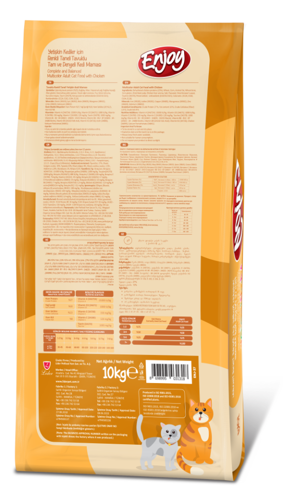 Enjoy Multicolor Tavuklu Yetişkin Kedi Maması 10 kg
