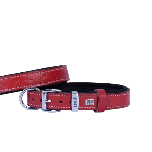 Doggie Konfor Deri Kemik Desenli Boyun Tasması Kırmızı 2X30-35Cm